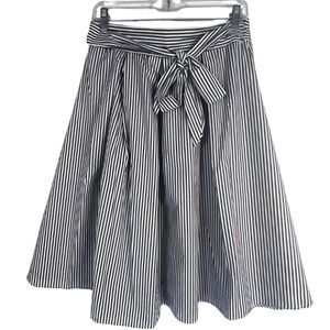 See You Monday Gray & White Striped Tie Waist Circle Skirt Preppy Size Large